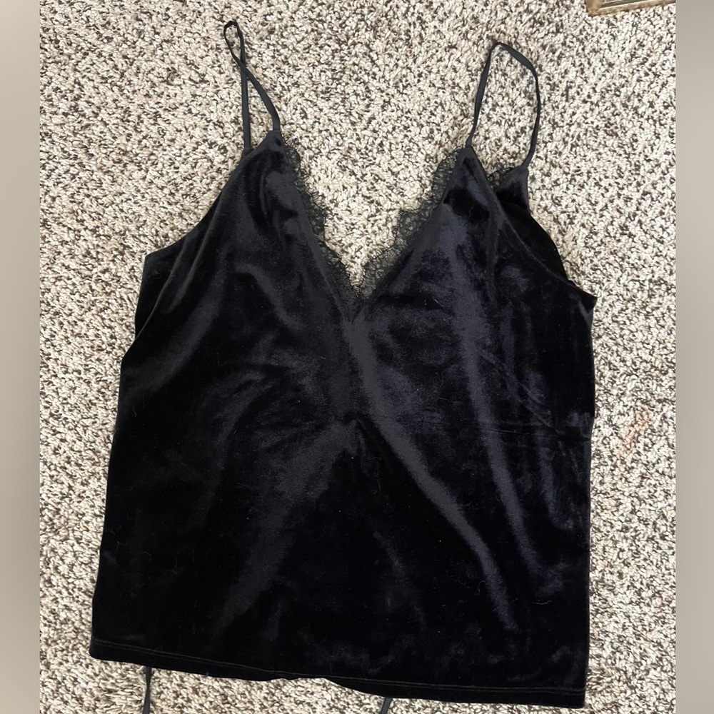 Black suede cami with lace detailing